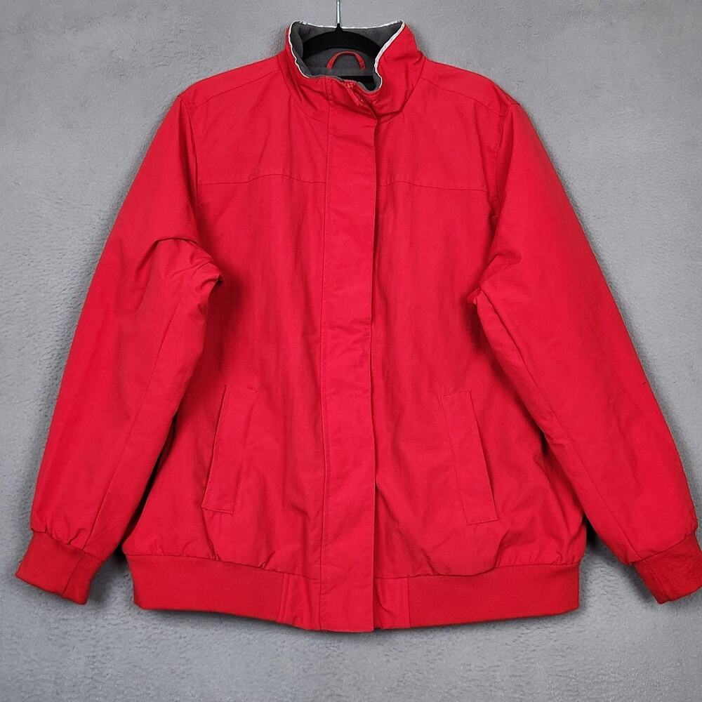 Lands End Jacket Womens 1X Red Fleece Lined Nylon Bomber Zip Pockets Casual